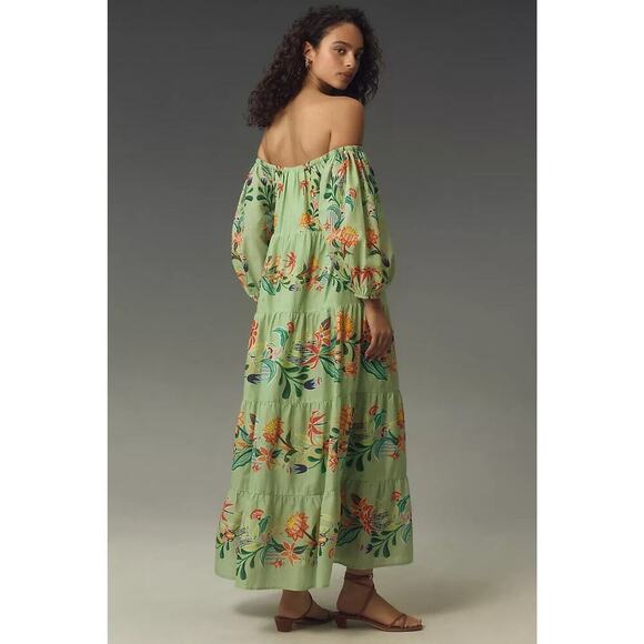 NWT Farm Rio Off-The-Shoulder Tiered Floral Midi Dress Sz LP Petite #9J416 - Picture 4 of 12